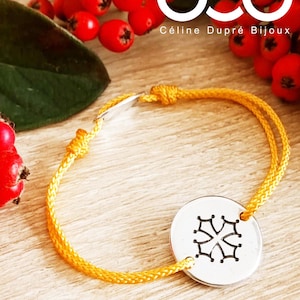 New - Adjustable bracelet &quot;Croix Occitane&quot; 925 silver finish - ø19mm - braided cord of your choice