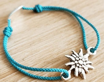 "Edelweiss" bracelet in tinplate with a 925 silver finish - braided cord color of your choice