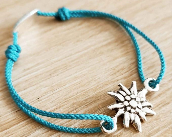 "Edelweiss" bracelet in tinplate with a 925 silver finish - braided cord color of your choice