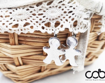"Gingerbread Man" earrings, 925 silver finish - 21x29mm