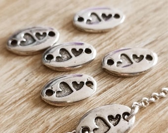 Two-heart bracelet - in tinplate with a 925 silver finish - 8x14mm - size of your choice