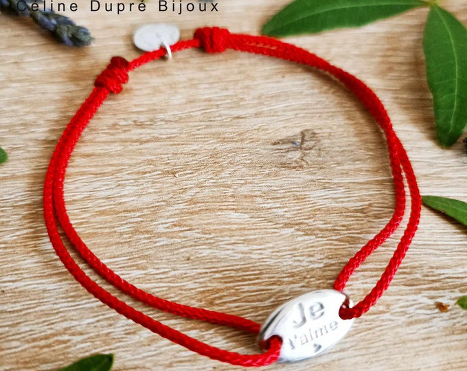Bracelet for your tinplate wedding, love - 8x15mm oval medal with "I love you" raw tinplate + engraving