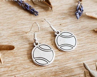Tennis ball earrings - 925 silver finish tinplate - Hooks of your choice
