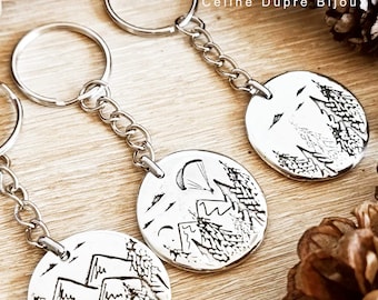 Mountain / Forest / Paragliding Collection - Key ring with ø30mm medal in silver-finish tinplate