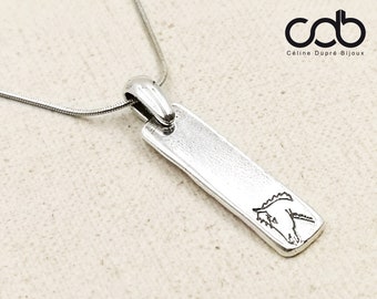 "Horse" necklace - 3x30mm silver tin tin pendant 925 - 42cm stainless chain