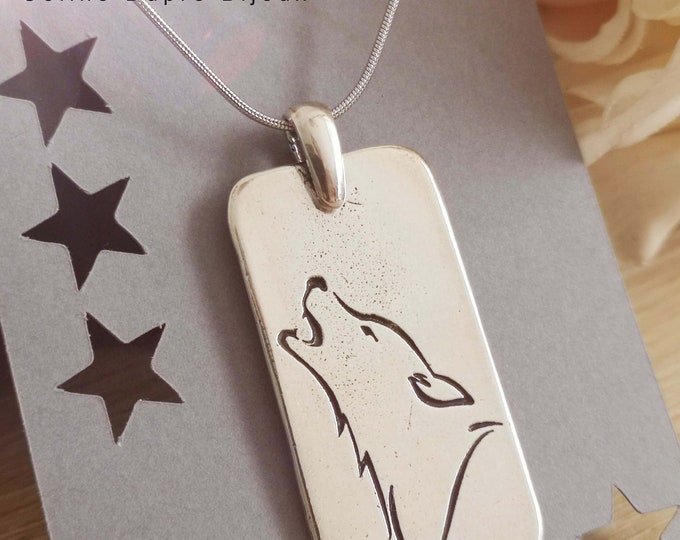 Necklace / pendant "Loup" - tinplate silver finish 925 - With or without stainless steel chain