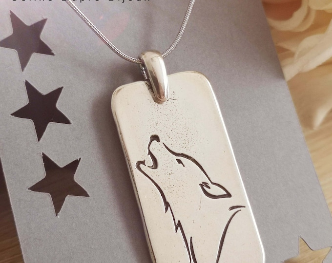 Necklace / pendant "Loup" - tinplate silver finish 925 - With or without stainless steel chain