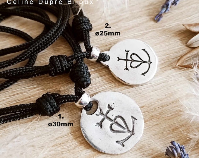Camargue Cross Necklace - 925 silver finish white iron - adjustable cord color of your choice