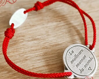 Adjustable bracelet "The best mom in the world" - ø18mm - braided cord of your choice