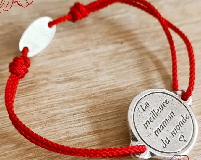Adjustable bracelet "The best mom in the world" - ø18mm - braided cord of your choice
