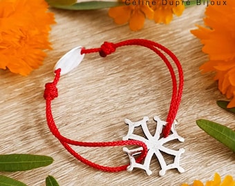 Occitan Cross - Adjustable bracelet - ø24mm color of your choice - Cord size and color of your choice