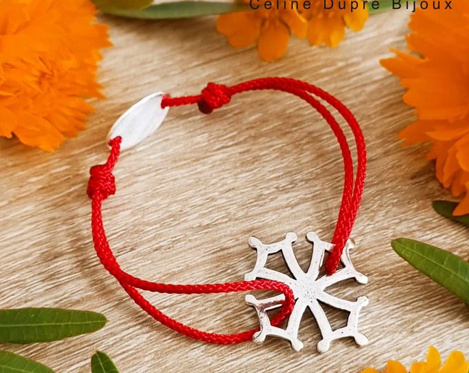 Occitan Cross - Adjustable bracelet - ø24mm color of your choice - Cord size and color of your choice