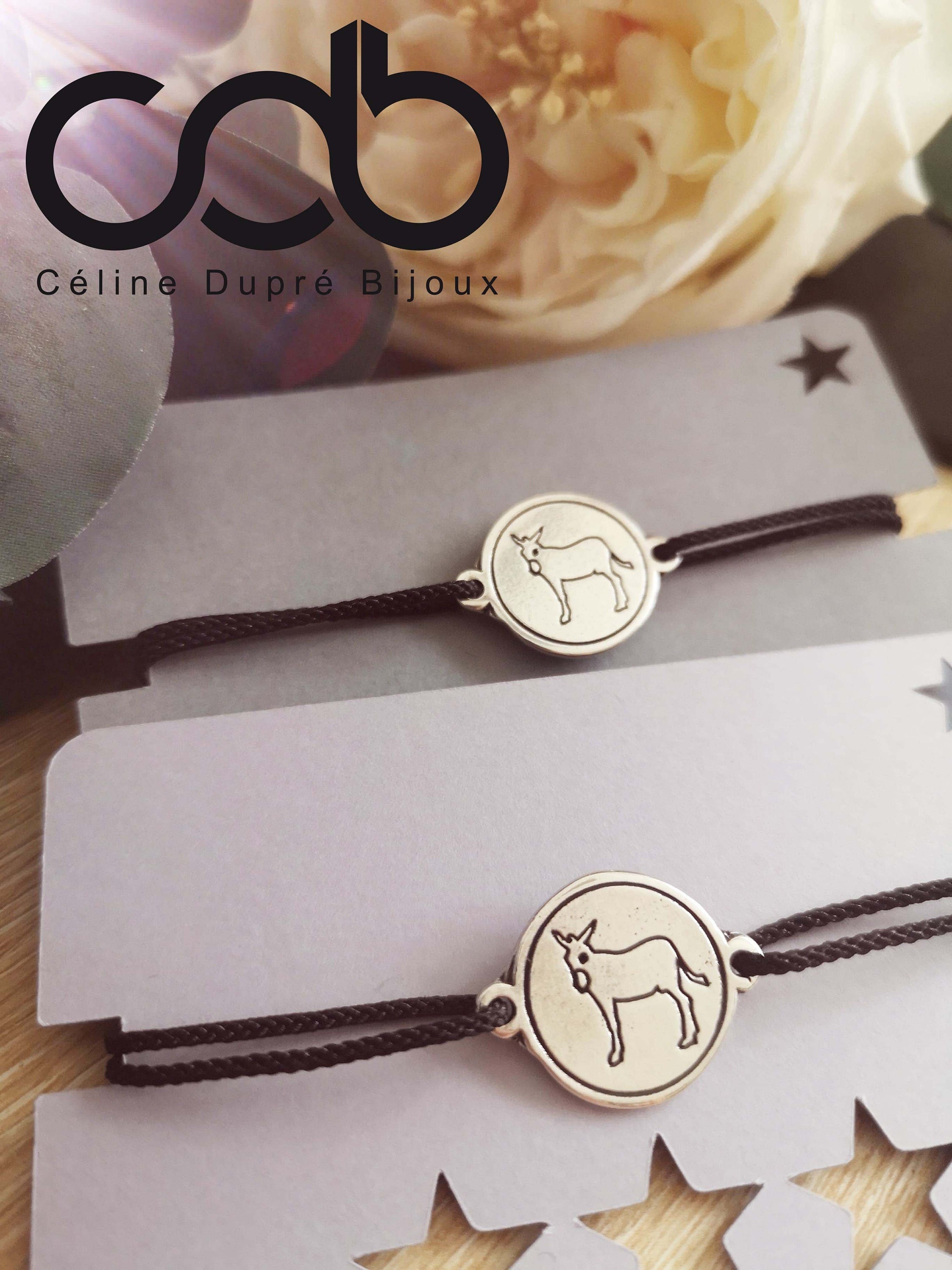 Donkey bracelet 925 silver finish 18mm Choice of cord color