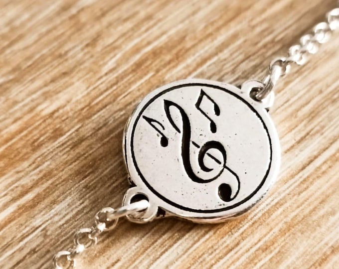 Musical Note Bracelet ø18mm - in tinplate with 925 silver finish - Size of your choice