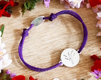 Lavender bracelets ø16mm - 925 silver finish - Choice of cord color