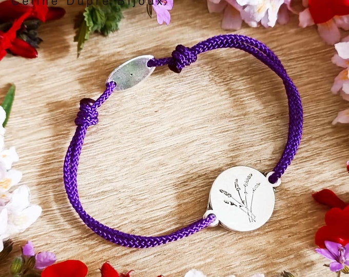Lavender bracelets ø16mm - 925 silver finish - Choice of cord color