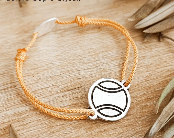 Tennis ball bracelet - ø18mm in white iron with 925 silver finish - cord color of your choice.