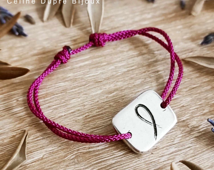 Pink October / Cancer bracelet - 925 silver finish - Rectangle 15x20mm