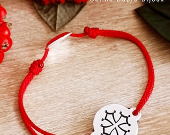 Occitan Cross Bracelet - 925 silver finish - ø18mm - braided cord of your choice
