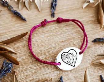 Horse bracelet - the inseparable with heart - 925 silver finish - Oval 18x25mm - Cord color choice