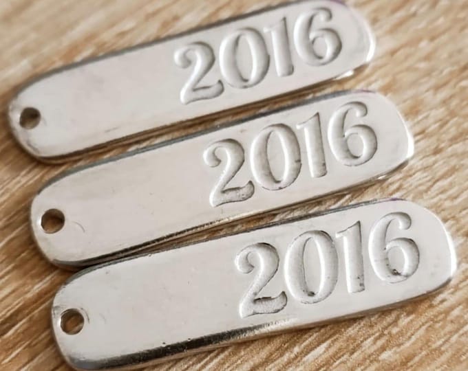 Raw tinplate medal White Iron Wedding 2016 - Rectangle 10x40mm