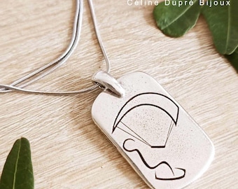 Kitesurf Pendant - Rectangle 16x27mm - tin plate with 925 silver finish - with or without chain