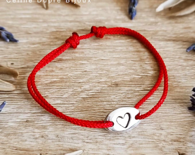 "Heart" bracelet - 9x14mm oval medal - tinplate with 925 silver finish - Made in France