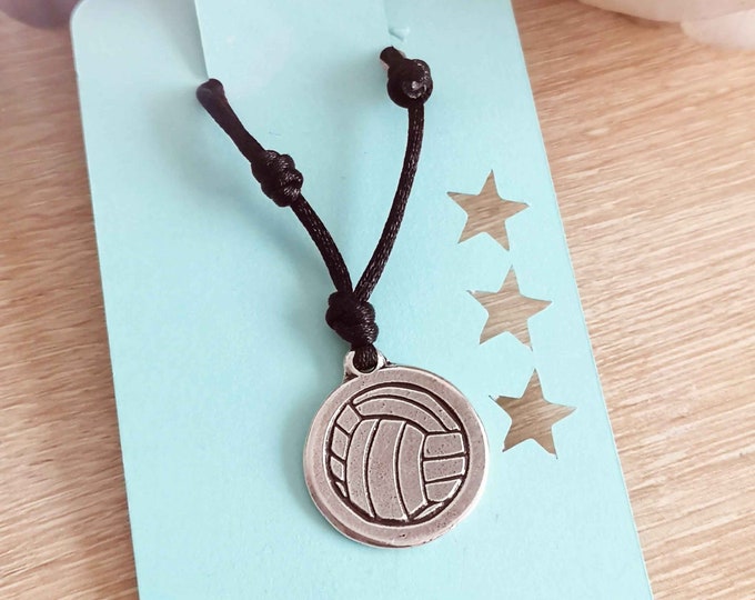 Adjustable "Volleyball" necklace ø20mm - tinplate with 925 silver finish - choice of cord color