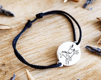 Horse bracelet "Mare with foal" 925 silver finish - Round ø18mm - Cord color choice