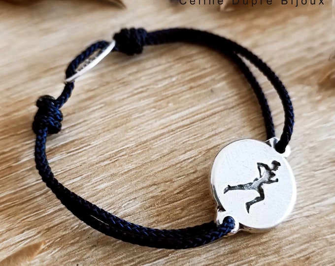 "Running/Course à pieds" bracelet - ø16mm - in tinplate with 925 silver finish - adjustable cord of your choice