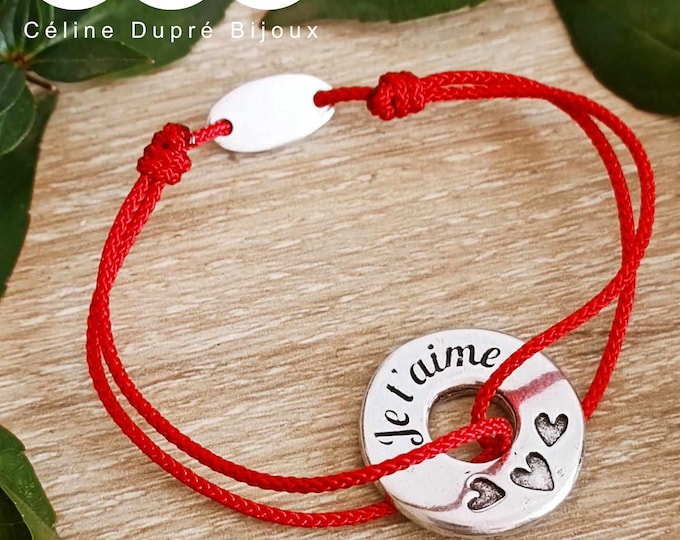 "I love you" bracelet - ø23mm ring - size and color of your choice - Silver finish