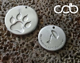 Médaille pour chien sur mesure en étain brut - gravure recto verso