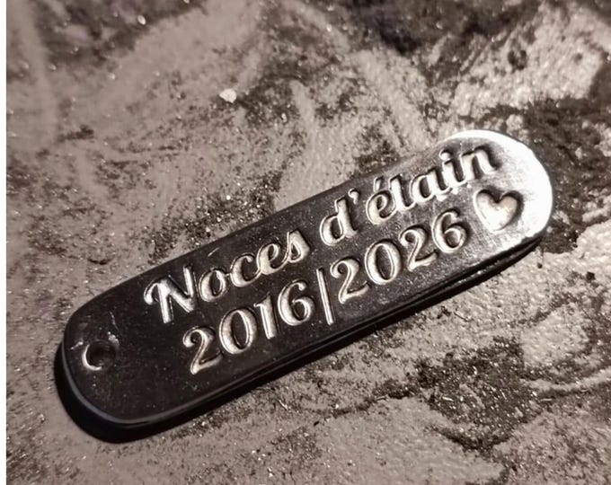 Raw tinplate medal White Iron Wedding 2016/2026 - Rectangle 10x40mm