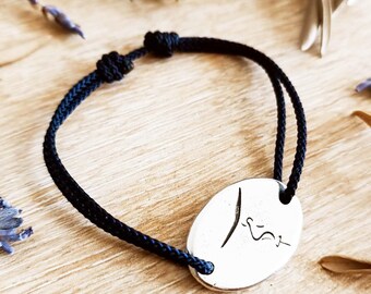 Wingfoil bracelet - Oval 18x25mm - adjustable tinplate silver finish 925 - Choice of cord color