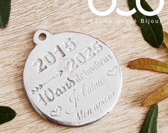 Raw tinplate medal 2015/2025 - Round ø30mm - with "I love you My love"