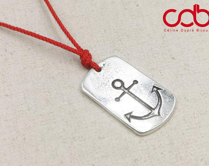 Waterproof adjustable collar "marine anchor" Etain finish Silver 925-plate US GM 20x34mm-braided cord of choice
