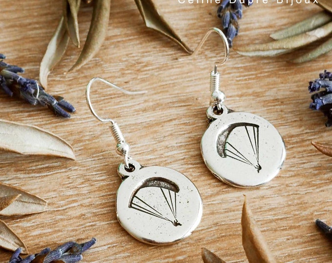 Paragliding earrings - 925 silver finish tinplate - Hooks of your choice