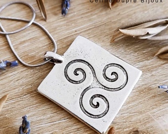 Triskell pendant - Square 35x35mm - white iron 925 silver finish - With or without chain