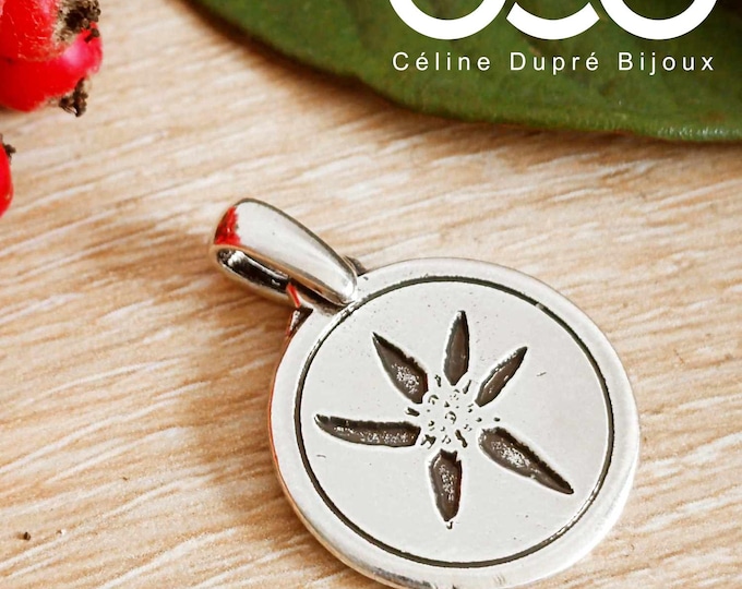 "Edelweiss" necklace in 925 silver finish - ø20mm + stainless steel chain