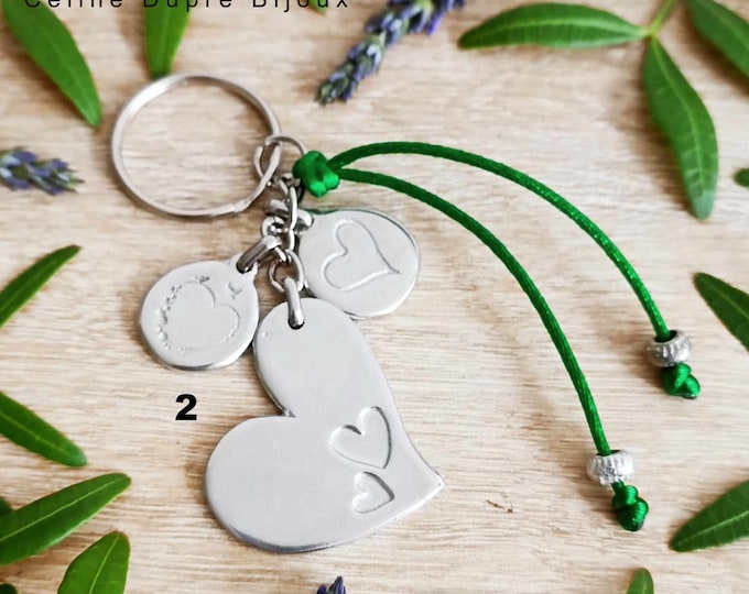 Key ring for your tinplate wedding, birthday, wedding.... - raw tinplate medals + cord with pearls