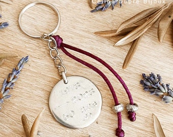 Customizable key ring - for your tinplate wedding - 10 years of marriage / Anniversary / Events - in tinplate + cord with pearls