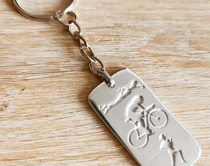 Triathlon keychain - 20x40mm rectangle - in raw tinplate - Customizable