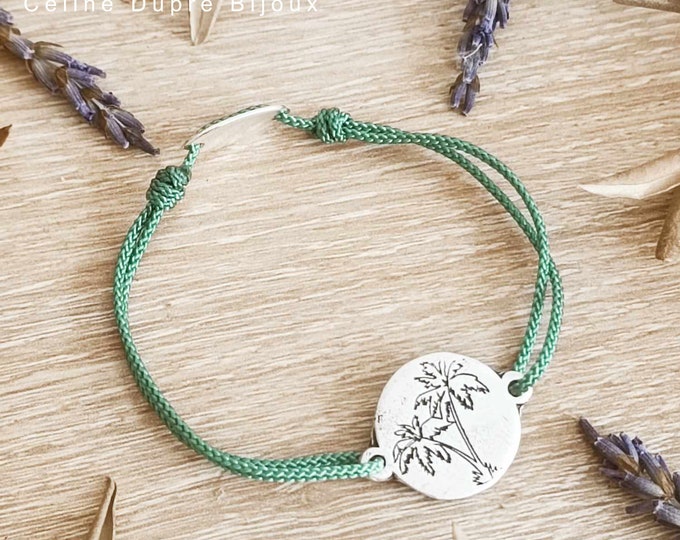 "Palm tree" adjustable bracelet ø18mm - braided cord of your choice