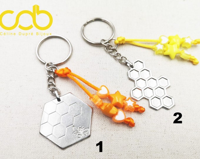 Keychain "Bees / hive" with 2 medals + cord and pearls
