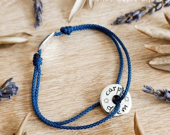 Bracelet Carpe Diem - anneau ø16mm en étain finition argent 925 + cordon