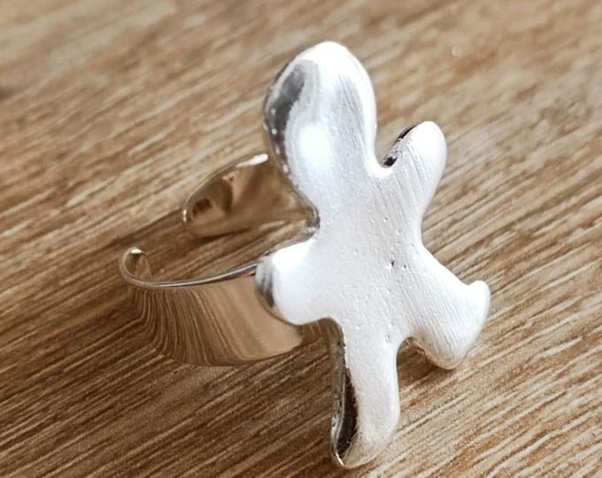Gingerbread Man Ring - 925 Sterling Silver Finish - Size M