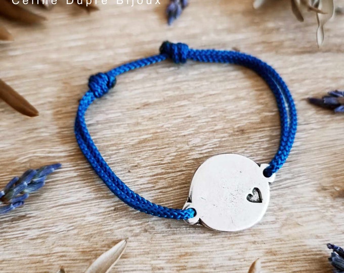 Bracelet to say I love you, love - round medallion ø18mm with "Little hollow heart" tinplate silver finish - customizable