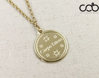 Necklace "CARPE DIEM" silver finish 925 - ø20mm