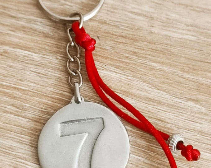 Birthday key ring - 7 - Wool Wedding - raw tinplate with cord and beads