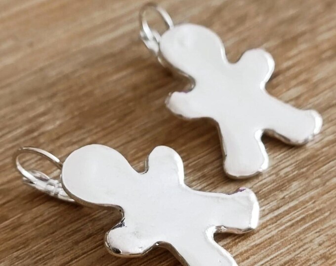 Gingerbread Man Earrings, 925 Sterling Silver Finish - 21x29mm